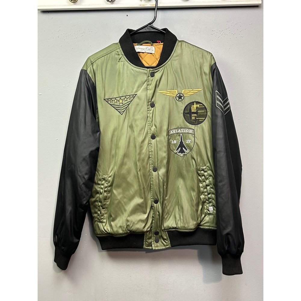 Sovereign Code‎ Aviation Bomber Jacket Mens Small Olive Green Black Sleeve Patch